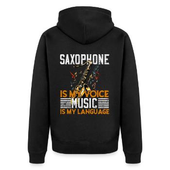 Joueur de saxophone de conception de saxophone drôle disant - Veste à capuche bio Premium Unisexe - noir - Dos - Nico (187cm)