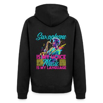 Lustiges Saxophon Design Jazz Musik Liebhaber - Unisex Premium Bio Zip Hoodie - Schwarz - Hinten - Nico (187cm)