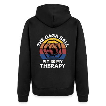 Lustiger Gaga Ball Spruch - Unisex Premium Bio Zip Hoodie - Schwarz - Hinten - Nico (187cm)