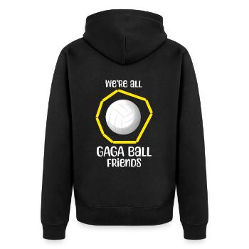 Gaga Ball Sprüche - Unisex Premium Bio Zip Hoodie - Schwarz - Hinten - Nico (187cm)