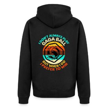 Gaga Ball Sprüche - Unisex Premium Bio Zip Hoodie - Schwarz - Hinten - Nico (187cm)