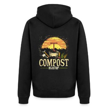 Permakultur Lebensmittel Compost - Unisex Premium Bio Zip Hoodie - Schwarz - Hinten - Nico (187cm)