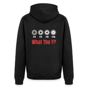 F/2 F/4 F/8 F/16 Was Zum F? Lustiger Fotograf Und - Unisex Premium Bio Zip Hoodie - Schwarz - Hinten - Nico (187cm)