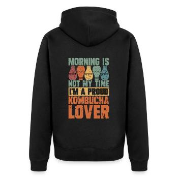 Kombucha Lover Morning Is Not My Time Home Brewing - Unisex Premium Organic Zip Hoodie - black - Back - Nico (187cm)