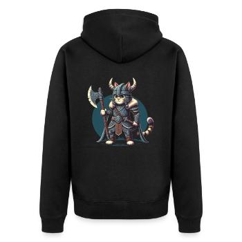 Viking Cat Helmet Nordic Cat Lover Norwegian - Unisex Premium Organic Zip Hoodie - black - Back - Nico (187cm)