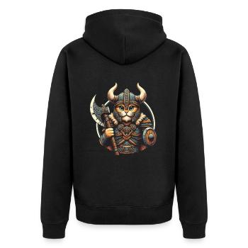 Viking Cat Helmet Nordic Cat Lover Norwegian - Unisex Premium Organic Zip Hoodie - black - Back - Nico (187cm)