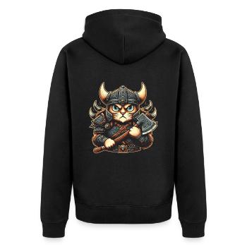 Viking Cat Helmet Nordic Cat Lover Norwegian - Unisex Premium Organic Zip Hoodie - black - Back - Nico (187cm)