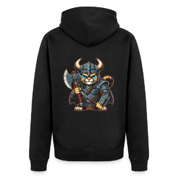 Viking Cat Helmet Nordic Cat Lover Norwegian - Unisex Premium Organic Zip Hoodie - black - Back - Nico (187cm)