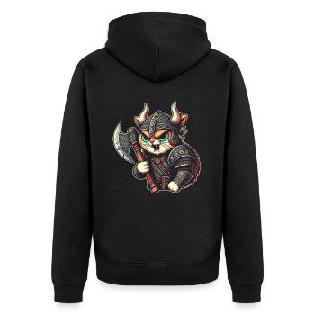 Viking Cat Helmet Nordic Cat Lover Norwegian - Unisex Premium Organic Zip Hoodie - black - Back - Nico (187cm)
