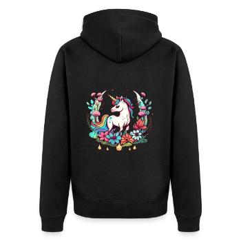 Einhorn und Blumen: Magisches T-Shirt Design - Unisex Premium Bio Zip Hoodie - Schwarz - Hinten - Nico (187cm)
