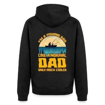 Ich bin ein Angelvater wie ein normaler Vater, nur viel - Unisex Premium Bio Zip Hoodie - Schwarz - Hinten - Nico (187cm)