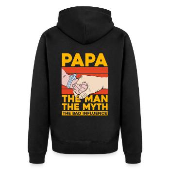 Papa, der Mann, der Mythos, der schlechte Einfluss - Unisex Premium Bio Zip Hoodie - Schwarz - Hinten - Nico (187cm)