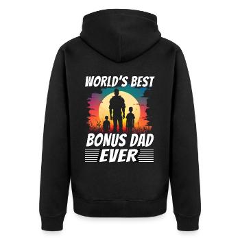 Der beste Bonus-Papa aller Zeiten - Unisex Premium Bio Zip Hoodie - Schwarz - Hinten - Nico (187cm)