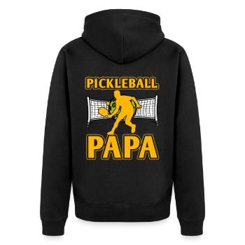 Pickleball-Papa - Unisex Premium Bio Zip Hoodie - Schwarz - Hinten - Nico (187cm)