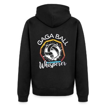 Gaga Ball Flüsterer - Unisex Premium Bio Zip Hoodie - Schwarz - Hinten - Nico (187cm)