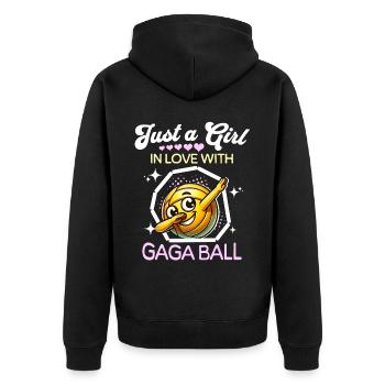Gaga Ball Mädchen - Unisex Premium Bio Zip Hoodie - Schwarz - Hinten - Nico (187cm)
