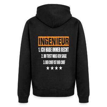 Ingenieur - Unisex Premium Bio Zip Hoodie - Schwarz - Hinten - Nico (187cm)