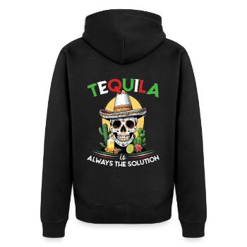 Lustiger Tequila Spruch Cinco De Mayo Design - Unisex Premium Bio Zip Hoodie - Schwarz - Hinten - Nico (187cm)