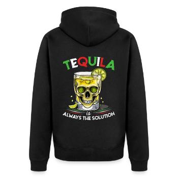 Lustiger Tequila Spruch Cinco De Mayo Mexiko - Unisex Premium Bio Zip Hoodie - Schwarz - Hinten - Nico (187cm)
