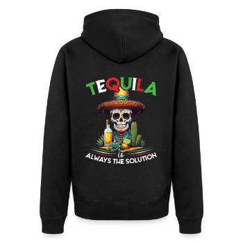 Lustiger Tequila Spruch Cinco De Mayo Mexiko - Unisex Premium Bio Zip Hoodie - Schwarz - Hinten - Nico (187cm)