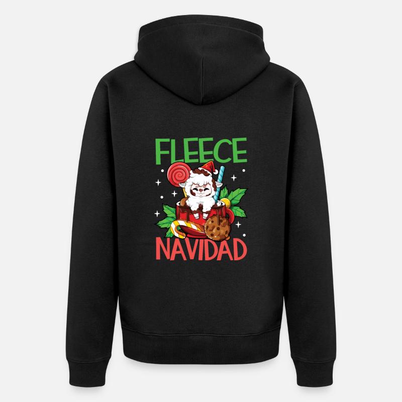 Polaire Navidad - Lama de Noël - Veste à capuche bio Premium Unisexe - noir