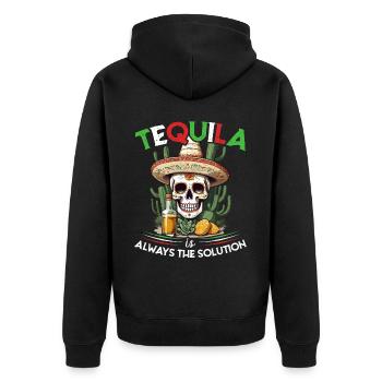 Lustiger Tequila Spruch Cinco de Mayo Design - Unisex Premium Bio Zip Hoodie - Schwarz - Hinten - Nico (187cm)