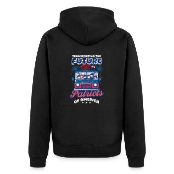 Patriotischer Busfahrer transportiert zukünftige Patrioten - Unisex Premium Bio Zip Hoodie - Schwarz - Hinten - Nico (187cm)