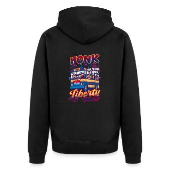 Patriotischer Busfahrer Hupe, wenn Sie die Freiheit lieben! - Unisex Premium Bio Zip Hoodie - Schwarz - Hinten - Nico (187cm)
