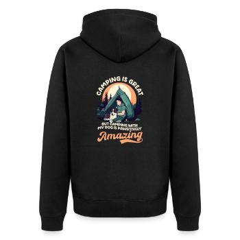 Lustiges Camping mit Hund ist pfotenhaft genial - Unisex Premium Bio Zip Hoodie - Schwarz - Hinten - Nico (187cm)