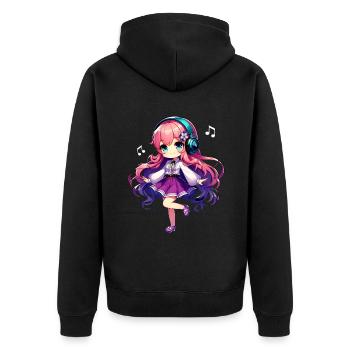 Kawaii Chibi Anime Girl Anime Merch Japanese - Unisex Premium Organic Zip Hoodie - black - Back - Nico (187cm)