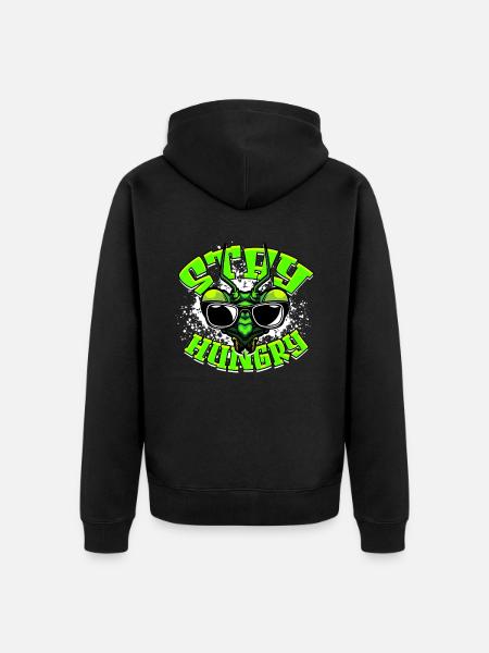 Gottesanbeterin Stay Hungry - Unisex Premium Bio Zip Hoodie - Schwarz