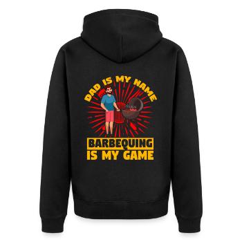Papa ist mein Name Grillen ist mein Spiel - Unisex Premium Bio Zip Hoodie - Schwarz - Hinten - Nico (187cm)