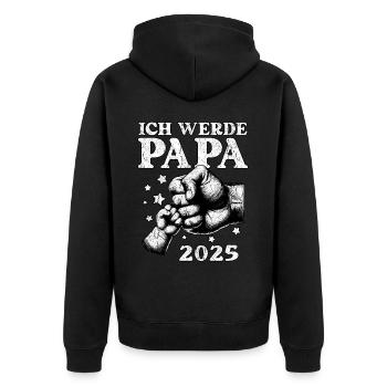 Ich werde Papa 2025 - Unisex Premium Bio Zip Hoodie - Schwarz - Hinten - Nico (187cm)