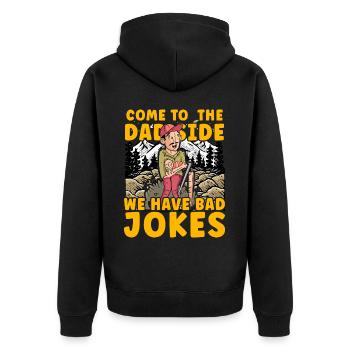 Kommen Sie auf die Papa-Seite, wir haben schlechte Witze - Unisex Premium Bio Zip Hoodie - Schwarz - Hinten - Nico (187cm)