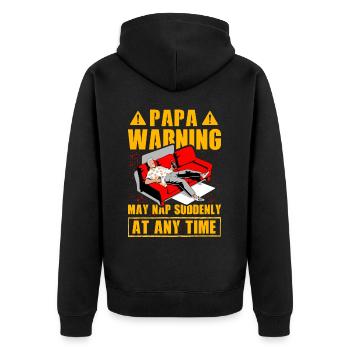 Papa warning may nap suddenly at any time - Unisex Premium Organic Zip Hoodie - black - Back - Nico (187cm)