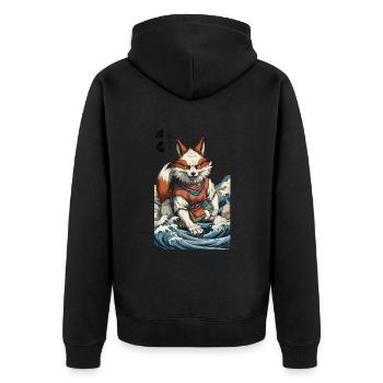 Ukiyo-E Kunst Stil Japanische Kitsune Maske - Unisex Premium Bio Zip Hoodie - Schwarz - Hinten - Nico (187cm)