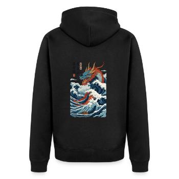 Vintage Ukiyo-E Style Japanese Dragon Art - Unisex Premium Organic Zip Hoodie - black - Back - Nico (187cm)
