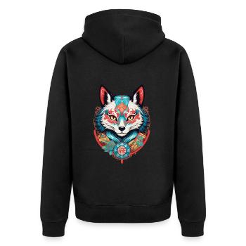 Masque Kitsune Japonais Anime Kawaii Renard Fantôme - Veste à capuche bio Premium Unisexe - noir - Dos - Nico (187cm)