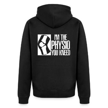 Physio Joke Physiotherapy - Unisex Premium Organic Zip Hoodie - black - Back - Nico (187cm)