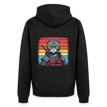 Japanese Samurai Cat Warrior Retro Ninja - Unisex Premium Organic Zip Hoodie - black - Back - Nico (187cm)