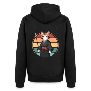 Japanese Samurai Cat Warrior Retro Ninja - Unisex Premium Organic Zip Hoodie - black - Back - Nico (187cm)