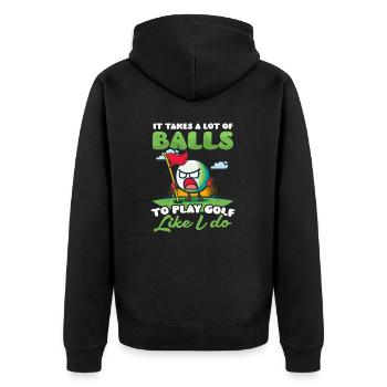 Golfen Spielen wie ich - Unisex Premium Bio Zip Hoodie - Schwarz - Hinten - Nico (187cm)