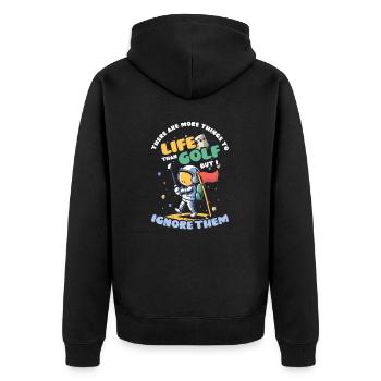 Golfen Mehr Dinge als Golf ignorieren - Unisex Premium Bio Zip Hoodie - Schwarz - Hinten - Nico (187cm)
