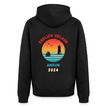 Amrum Urlaub 2024 Nordsee Idee - Unisex Premium Bio Zip Hoodie - Schwarz - Hinten - Nico (187cm)