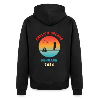 Fehmarn Urlaub 2024 Ostsee Idee - Unisex Premium Bio Zip Hoodie - Schwarz - Hinten - Nico (187cm)