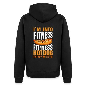 Hot Dog Adult Pun I'm Into Fitness - Unisex Premium Organic Zip Hoodie - black - Back - Nico (187cm)