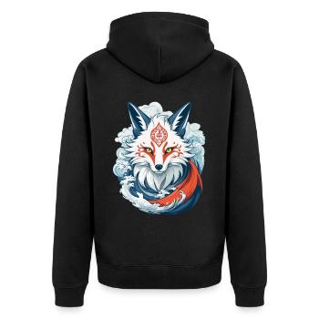 Masque Kitsune Japonais Anime Kawaii Renard Fantôme - Veste à capuche bio Premium Unisexe - noir - Dos - Nico (187cm)
