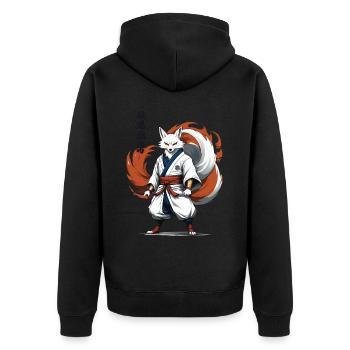 Samurai Fuchs Japanische Kitsune Maske Kawaii - Unisex Premium Bio Zip Hoodie - Schwarz - Hinten - Nico (187cm)