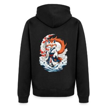 Ukiyo-E Style artistique japonais Kitsune Renard - Veste à capuche bio Premium Unisexe - noir - Dos - Nico (187cm)