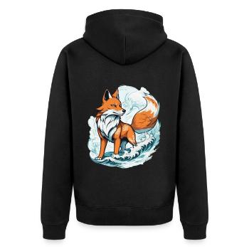 Japanese Kitsune Mask Kawaii Fox Spirit Design - Unisex Premium Organic Zip Hoodie - black - Back - Nico (187cm)